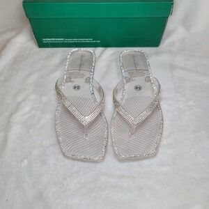 Lauren Lorraine Tampa Clear Bling Flip Flops Square Toe Vaca Resort Beach 9.5